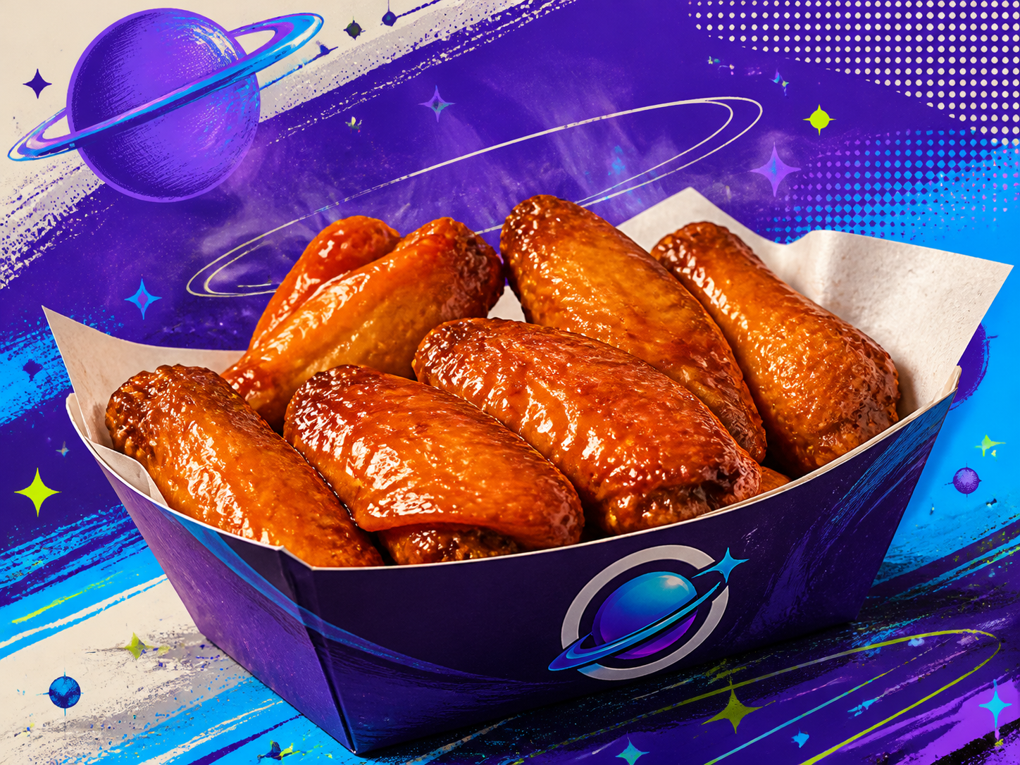 Glazed chicken wings in an Orbit basket